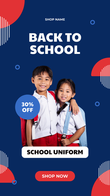 Sale School Uniform with Asian Children on Blue Instagram Story Design Template