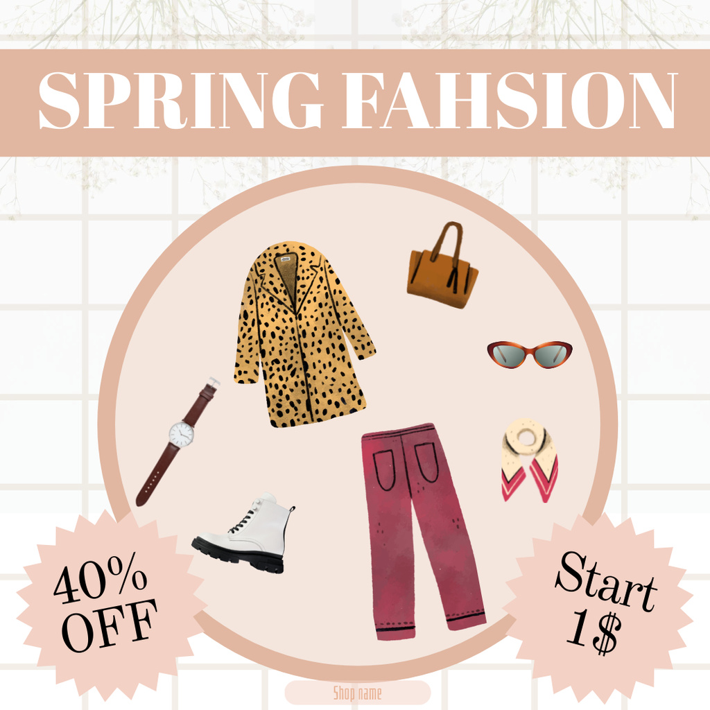 Spring Sale Fashionable Women's Clothing Instagram ADデザインテンプレート