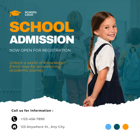 School Permit with Schoolgirl in Blue Uniform Instagram Design Template