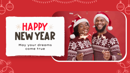Wishing Happy New Year With Confetti In Red Full HD video Design Template