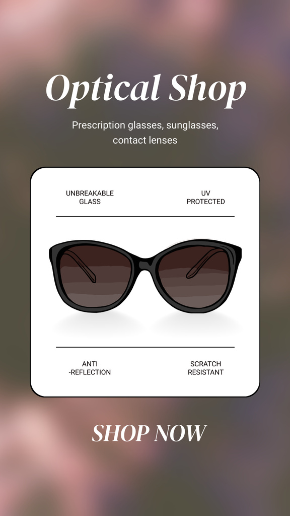 Optical Store Promo with Quality Sunglasses Instagram Story tervezősablon