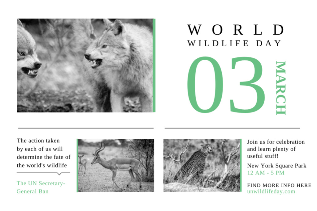 World Wildlife Day Celebration with Wild Animals in Natural Habitat Flyer 4x6in Horizontal Design Template