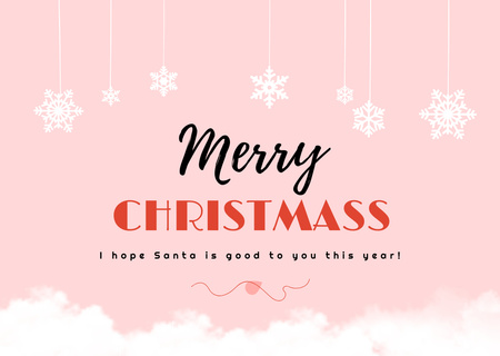Cute Merry Christmas Quote with Snowflakes on Pink Card Design Template