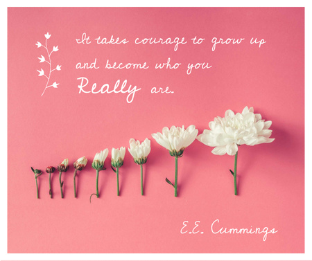 Inspirational Quote with White Chrysanthemums on Pink Facebook Tasarım Şablonu