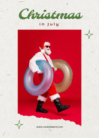 Modèle de visuel Noël en juillet avec le Père Noël avec des anneaux gonflables - Flayer