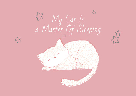 Cute Cat Sleeping in Pink Postcard Design Template