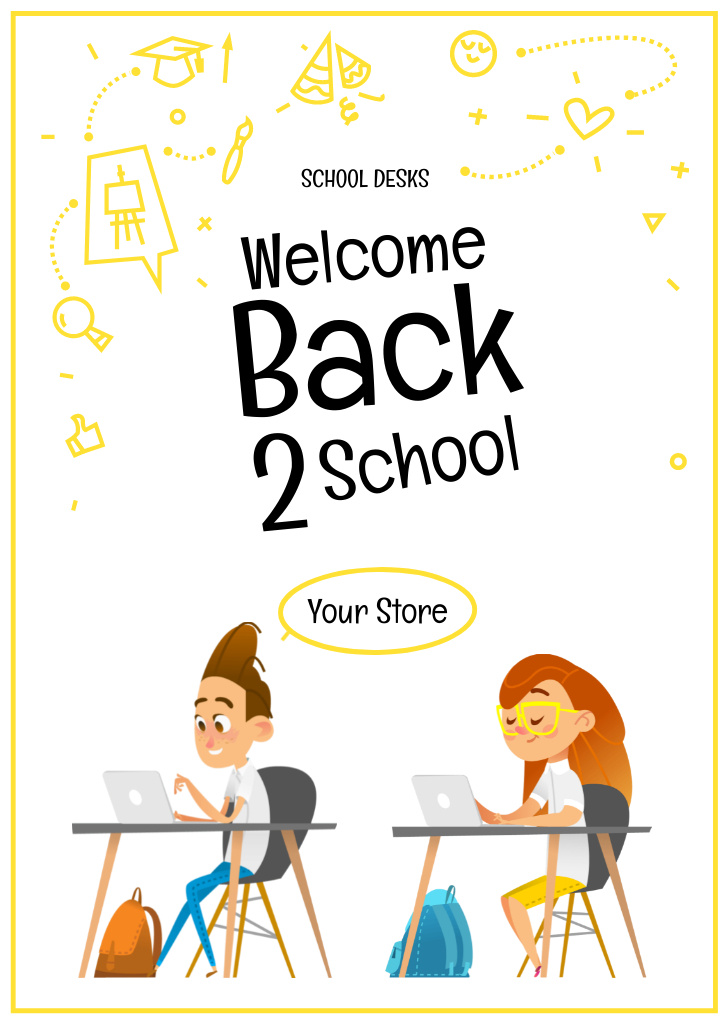 Back to School with Pupils in Classroom Postcard A6 Vertical Design Template