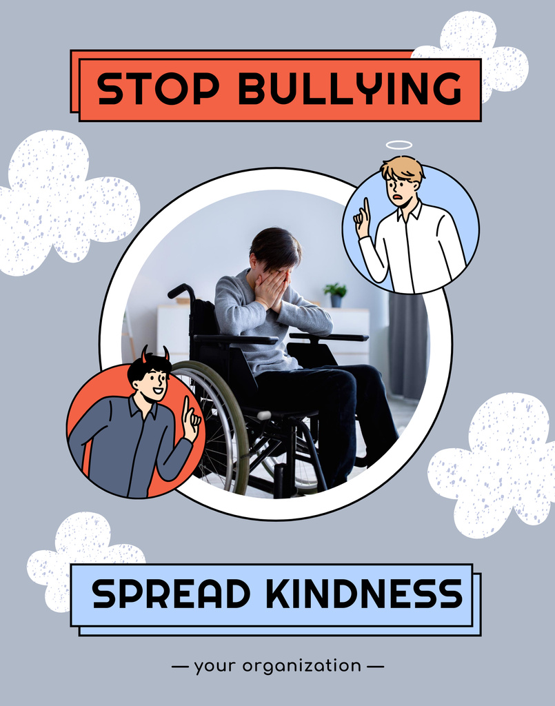 Awareness of Stop Bullying with Crying Disabled Boy Poster 22x28in – шаблон для дизайна