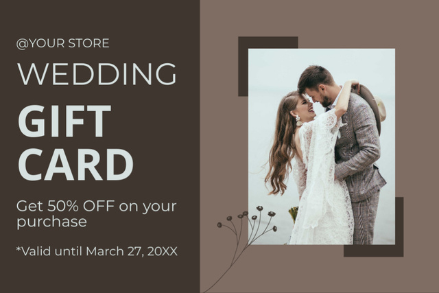 Wedding Store Ad with Loving Couple Gift Certificate – шаблон для дизайна