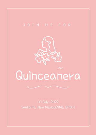 Quinceañera Celebration Announcement With Girl In Flowers Postcard 5x7in Vertical Design Template