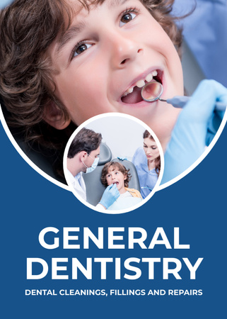 Offer of General Dentistry Services with Little Kid Flayer Tasarım Şablonu