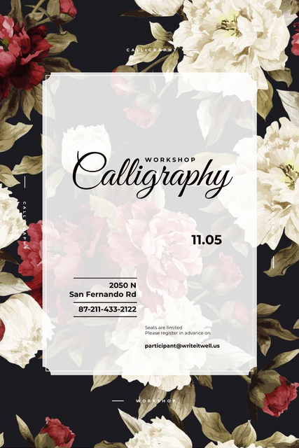 Сalligraphy workshop with flowers Pinterest Πρότυπο σχεδίασης