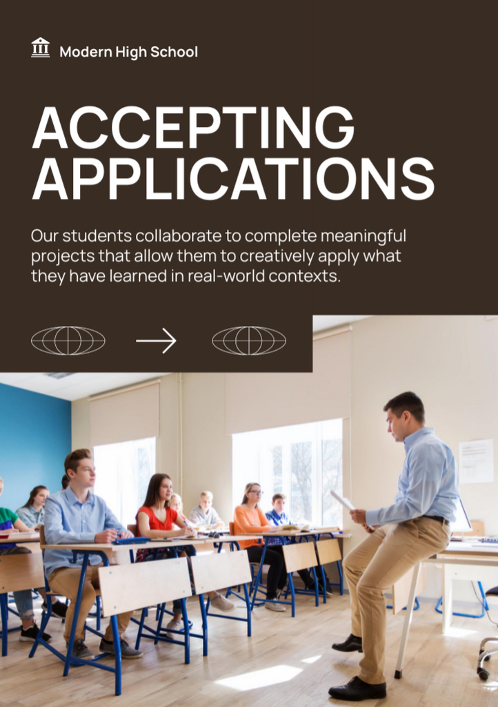 School Apply Announcement with Students in Class Flyer A5 Design Template