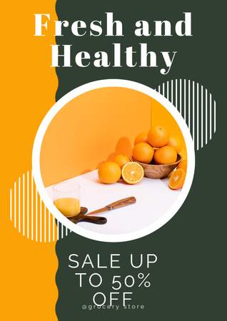 Fresh Oranges On Table Sale Offer Poster Design Template