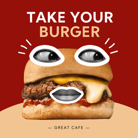 Funny Burger with Eyes Instagram Design Template