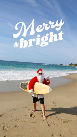 Funny Man in Santa's Costume on Beach Instagram Story Design Template