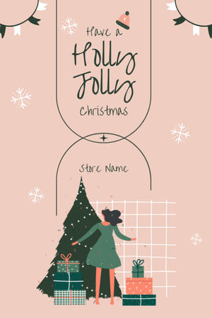 Plantilla de diseño de Inspired Christmas Greeting With Fir-Tree Illustration Postcard 4x6in Vertical 