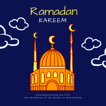 Blue Greeting on Holy Month of Ramadan Instagram Design Template