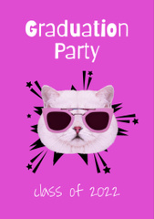 Graduation Party Announcement with Funny Cat in Sunglasses