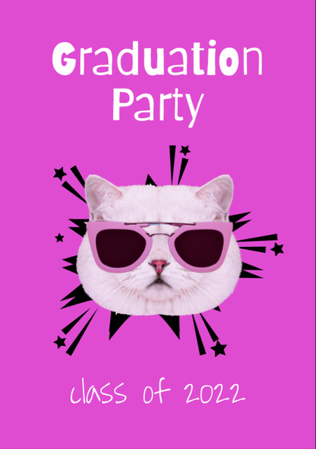 Graduation Party Announcement with Funny Cat in Sunglasses Flyer A7 – шаблон для дизайна
