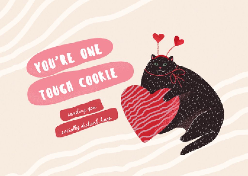 Platilla de diseño Cute Wish with Funny Cat holding Big Heart Card