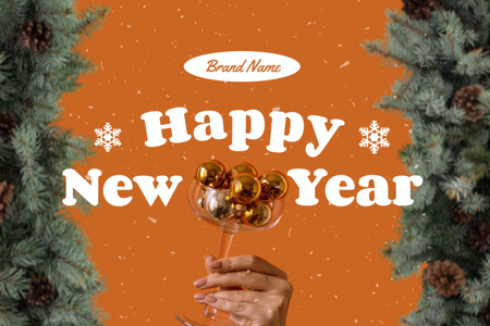 New Year Greeting with Pine Cones on Tree Postcard 4x6in Modelo de Design