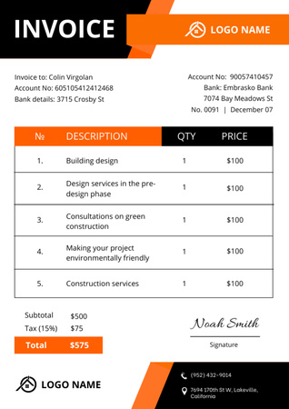 Счет за строительные услуги Invoice – шаблон для дизайна