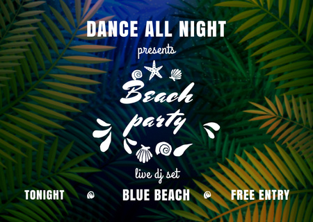 Tropical Dance Party Invitation with Palm Tree Leaves Flyer A6 Horizontal Šablona návrhu