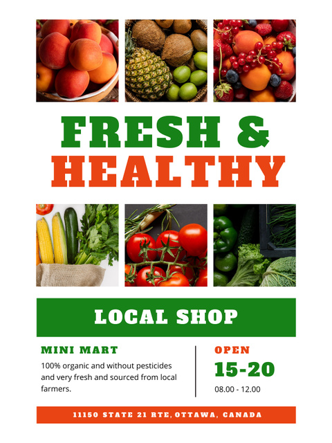 Grocery Store Promotion with Fresh and Healthy Food Poster US Modelo de Design