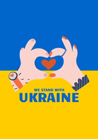 Hands holding Heart on Ukrainian Flag Poster Design Template