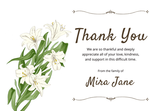 Platilla de diseño Funeral Thank You Card with Flowers Bouquet Card