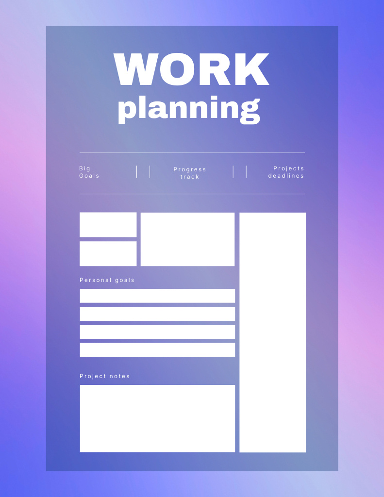 Work Task Planner with Window Shadow on Purple Notepad 8.5x11in Design Template