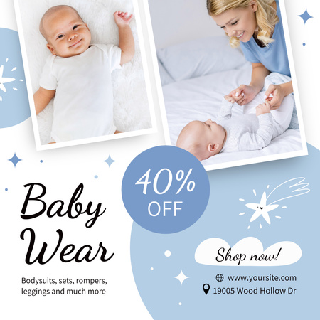 Conjuntos de roupas para bebês com desconto em azul Animated Post Modelo de Design