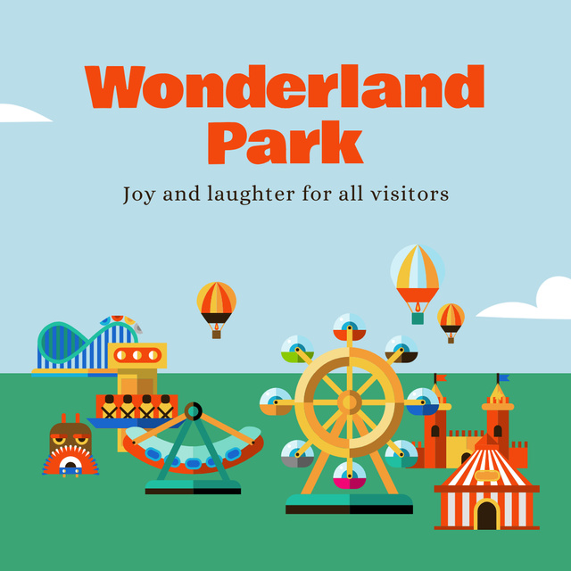 Various Attractions In Wonderland Park With Season Pass Animated Post Design Template