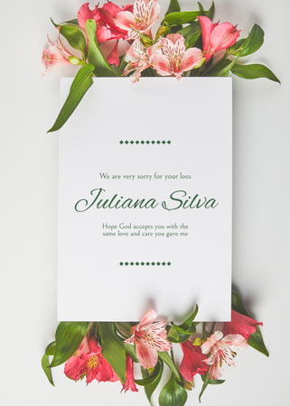 Plantilla de diseño de Sympathy Phrase with Beautiful Pink Flowers Postcard 5x7in Vertical 