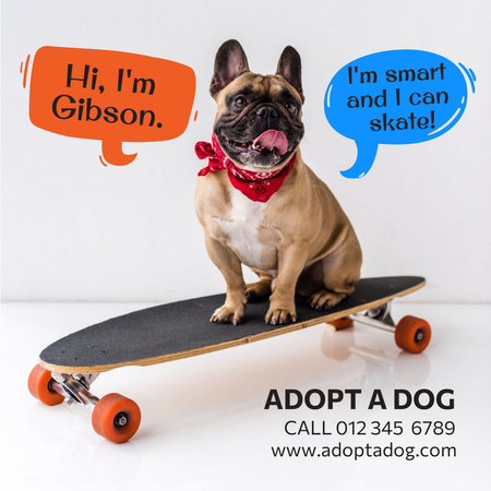 Designvorlage Dog on Skateboard for Adoption für Instagram