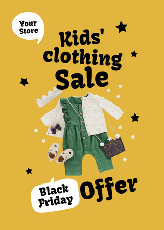 Black Friday Offer for Kids' Clothing on Yellow Flayer Design Template