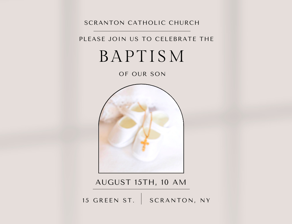 Baptism Ceremony Announcement With Baby Shoes Invitation 13.9x10.7cm Horizontal Tasarım Şablonu