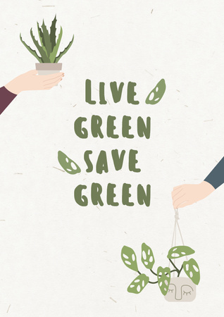 Designvorlage Green Lifestyle Concept with People holding Flowerpots für Poster
