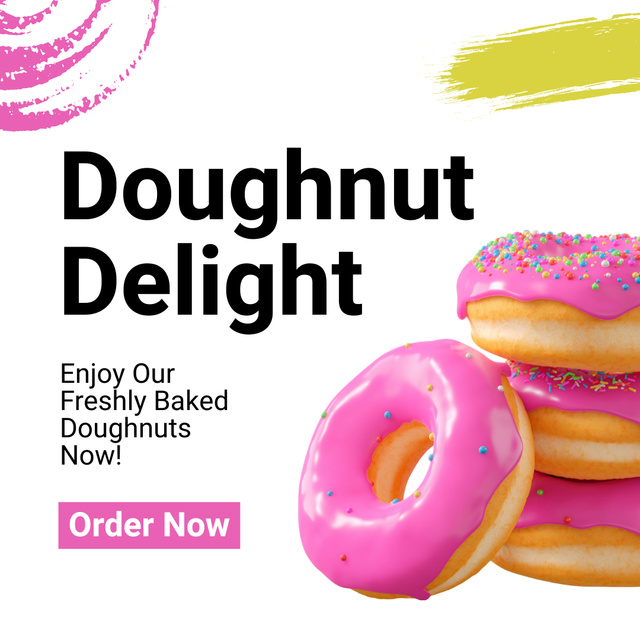 Doughnut Delight Ad with Pink Glazed Bright Donuts Instagram AD tervezősablon