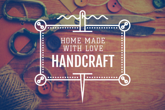 Designvorlage Mesmerizing Handmade Goods Shop With Scissors And Slogan für Postcard 4x6in
