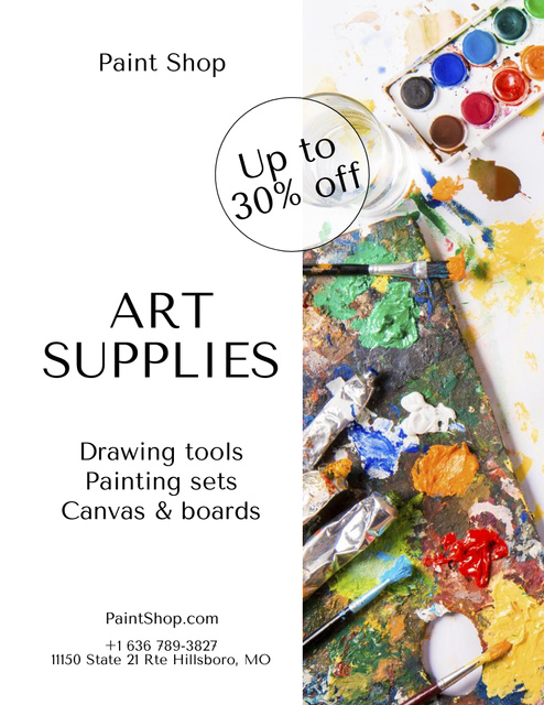 Creative Art Supplies Sale Announcement Flyer 8.5x11in Design Template
