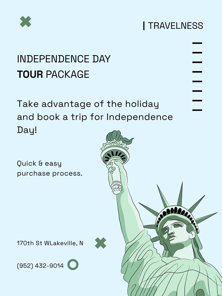 USA Independence Day Tours with Illustration of Liberty Statue Poster US Tasarım Şablonu