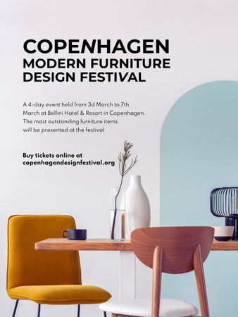 Designvorlage Interior Decoration Event Announcement with Sofa in Grey für Poster US