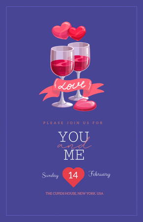 Plantilla de diseño de Anuncio de fiesta de San Valentín con copas de vino Invitation 5.5x8.5in 