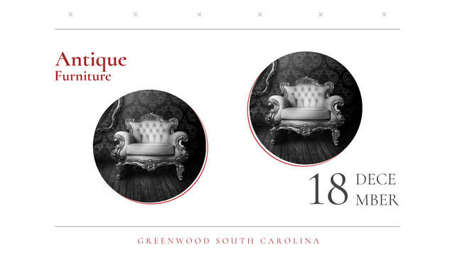 Bygone Period Furniture Auction With Armchair FB event cover Design Template
