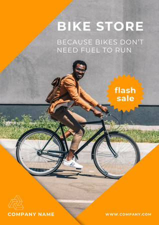Platilla de diseño Guy Riding a Bike in City Poster