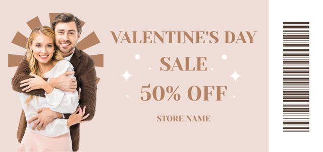 Valentine's Day Sale with Happy Smiling Couple in Love Coupon Din Large – шаблон для дизайну