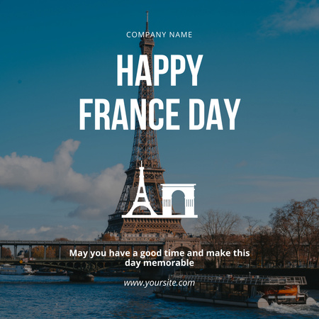 Happy France Day Greeting With Sightseeing Attractions Instagram Design Template