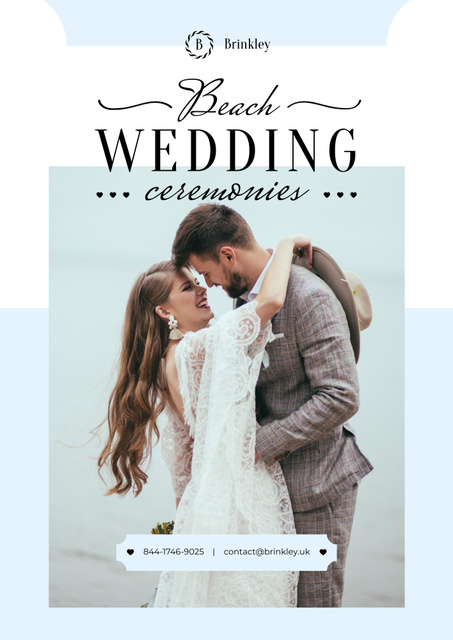 Wedding Ceremonies Organization Services with Young Newlyweds at the Beach Poster B2 Design Template